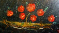 Sieben Rote Rosen, in Öl, 80 x 40 cm